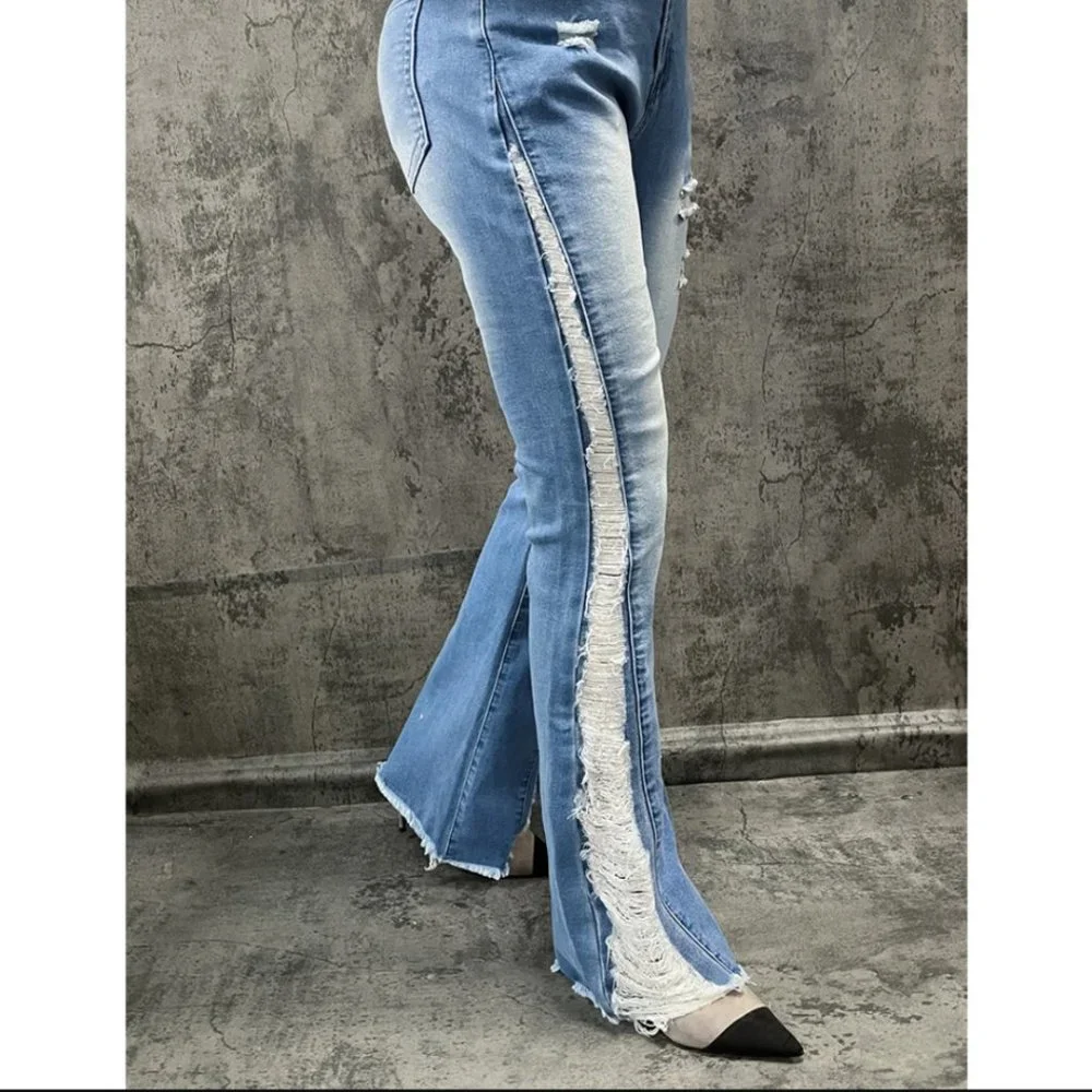 SOLD Light Blue Distressed Bootcut Jeans - Picture 2 of 4